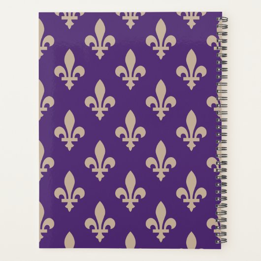 Fleur de Lis, Beige on Purple, Royal, Your Name Planner (Achterkant)