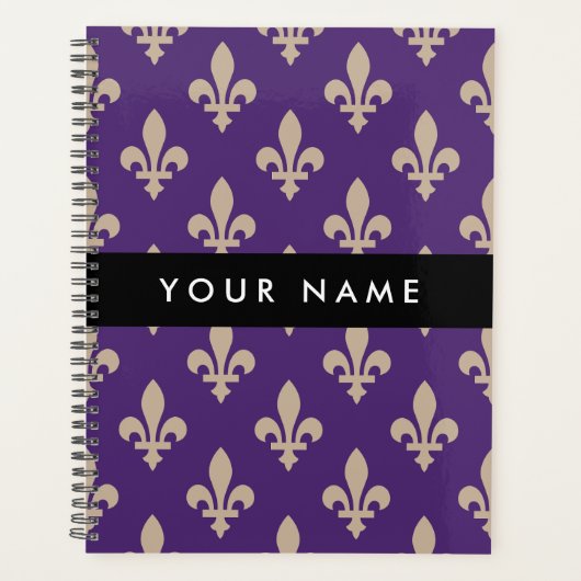 Fleur de Lis, Beige on Purple, Royal, Your Name Planner (Voorkant)