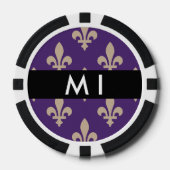 Fleur de Lis, Beige on Purple, Royal, Your Name Poker Chips (Voorkant)