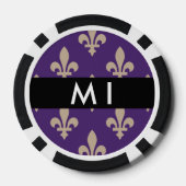 Fleur de Lis, Beige on Purple, Royal, Your Name Poker Chips (Achterkant)