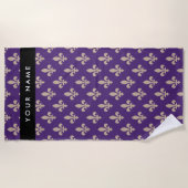 Fleur de Lis, Beige on Purple, Royal, Your Name Strandlaken (Voorkant)