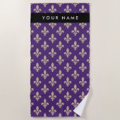Fleur de Lis, Beige on Purple, Royal, Your Name Strandlaken (Voorkant)