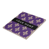 Fleur de Lis, Beige on Purple, Royal, Your Name Tegeltje (Zijkant)