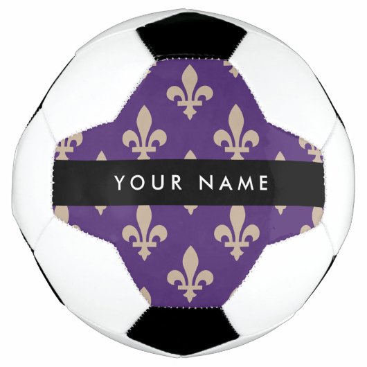 Fleur de Lis, Beige on Purple, Royal, Your Name Voetbal (Voorkant)