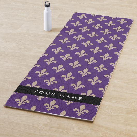 Fleur de Lis, Beige on Purple, Royal, Your Name Yogamat (In situ)