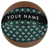 Fleur de Lis, Beige op Groen, Koninklijk, Uw Naam Basketbal (Voorkant)