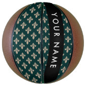 Fleur de Lis, Beige op Groen, Koninklijk, Uw Naam Basketbal (Verticaal)