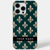 Fleur de Lis, Beige op Groen, Koninklijk, Uw Naam Case-Mate iPhone Case (Achterkant)