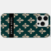 Fleur de Lis, Beige op Groen, Koninklijk, Uw Naam Case-Mate iPhone Case (Achterkant (horizontaal))
