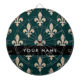 Fleur de Lis, Beige op Groen, Koninklijk, Uw Naam Dartbord
