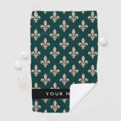 Fleur de Lis, Beige op Groen, Koninklijk, Uw Naam Golfhanddoek (Insitu)