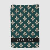 Fleur de Lis, Beige op Groen, Koninklijk, Uw Naam Golfhanddoek (Voorkant)