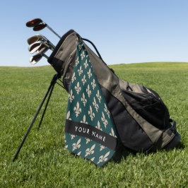 Fleur de Lis, Beige op Groen, Koninklijk, Uw Naam Golfhanddoek