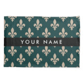 Fleur de Lis, Beige op Groen, Koninklijk, Uw Naam Kussensloop (Achterkant)