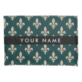 Fleur de Lis, Beige op Groen, Koninklijk, Uw Naam Kussensloop (Voorkant)