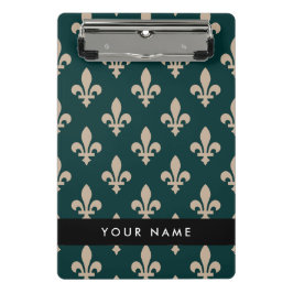 Fleur de Lis, Beige op Groen, Koninklijk, Uw Naam Mini Klembord