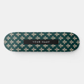 Fleur de Lis, Beige op Groen, Koninklijk, Uw Naam Persoonlijk Skateboard (Horizontaal)