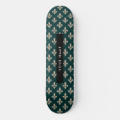 Fleur de Lis, Beige op Groen, Koninklijk, Uw Naam Persoonlijk Skateboard (Voorkant)