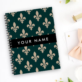 Fleur de Lis, Beige op Groen, Koninklijk, Uw Naam Planner