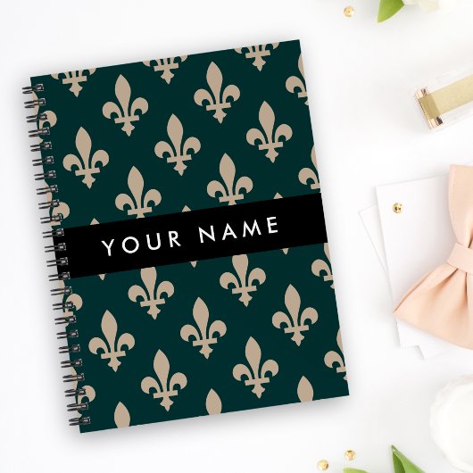 Fleur de Lis, Beige op Groen, Koninklijk, Uw Naam Planner