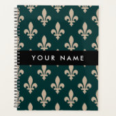Fleur de Lis, Beige op Groen, Koninklijk, Uw Naam Planner (Voorkant)