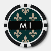 Fleur de Lis, Beige op Groen, Koninklijk, Uw Naam Poker Chips (Voorkant)