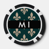 Fleur de Lis, Beige op Groen, Koninklijk, Uw Naam Poker Chips (Achterkant)