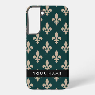 Fleur de Lis, Beige op Groen, Koninklijk, Uw Naam Samsung Galaxy Hoesje