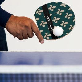 Fleur de Lis, Beige op Groen, Koninklijk, Uw Naam Tafeltennisbatje