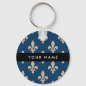 Fleur de Lis, Beige op Navy Blue, Koninklijk, Uw N Sleutelhanger (Voorkant)