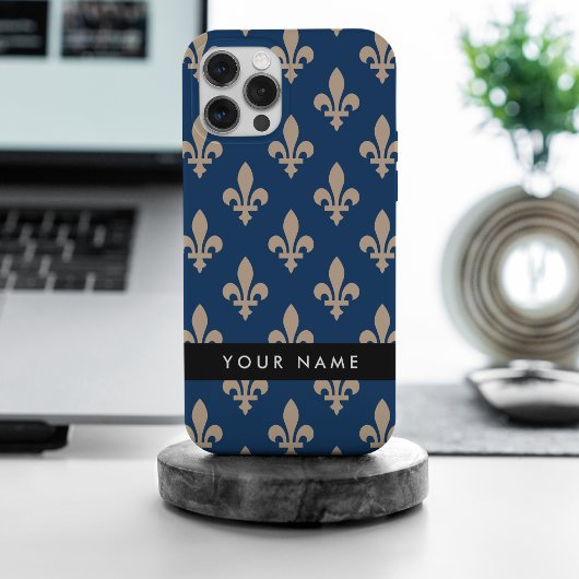 Fleur de Lis, Beige op Navyblauw, Koninklijk, Uw N Case-Mate iPhone Case