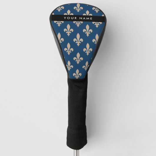 Fleur de Lis, Beige op Navyblauw, Koninklijk, Uw N Golfheadcover (Voorkant)