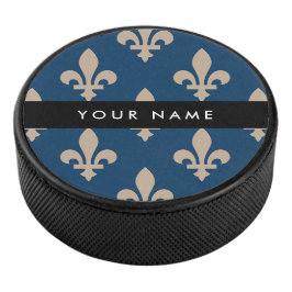 Fleur de Lis, Beige op Navyblauw, Koninklijk, Uw N Hockey Puck