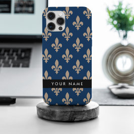 Fleur de Lis, Beige op Navyblauw, Koninklijk, Uw N iPhone 15 Pro Max Case