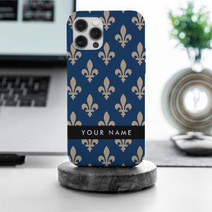 Fleur de Lis, Beige op Navyblauw, Koninklijk, Uw N iPhone 15 Pro Max Case