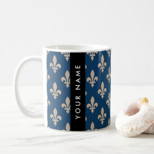 Fleur de Lis, Beige op Navyblauw, Koninklijk, Uw N Koffiemok