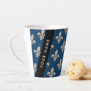 Fleur de Lis, Beige op Navyblauw, Koninklijk, Uw N Latte Mok
