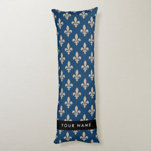Fleur de Lis, Beige op Navyblauw, Koninklijk, Uw N Lichaamskussen