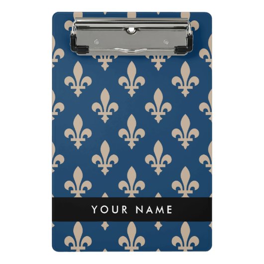 Fleur de Lis, Beige op Navyblauw, Koninklijk, Uw N Mini Klembord (Voorkant)