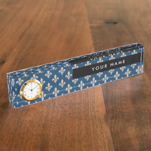 Fleur de Lis, Beige op Navyblauw, Koninklijk, Uw N Naambordje
