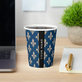 Fleur de Lis, Beige op Navyblauw, Koninklijk, Uw N Papieren Bekers