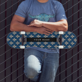 Fleur de Lis, Beige op Navyblauw, Koninklijk, Uw N Persoonlijk Skateboard