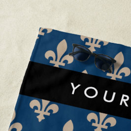 Fleur de Lis, Beige op Navyblauw, Koninklijk, Uw N Strandlaken