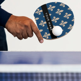 Fleur de Lis, Beige op Navyblauw, Koninklijk, Uw N Tafeltennisbatje
