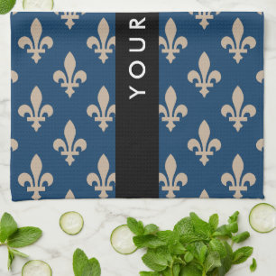 Fleur de Lis, Beige op Navyblauw, Koninklijk, Uw N Theedoek