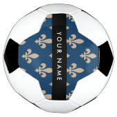 Fleur de Lis, Beige op Navyblauw, Koninklijk, Uw N Voetbal (Gedraaid)
