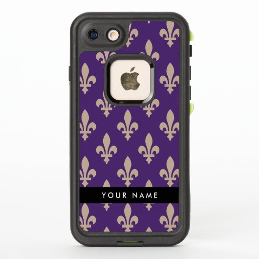Fleur de Lis, Beige op Paars, Koninklijk, Uw Naam (Achterkant)
