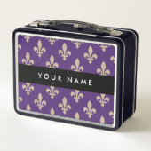 Fleur de Lis, Beige op Paars, Koninklijk, Uw Naam (Achterkant)
