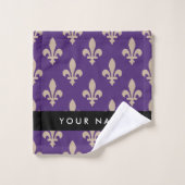 Fleur de Lis, Beige op Paars, Koninklijk, Uw Naam Bad Handdoek (Wasdoekje)