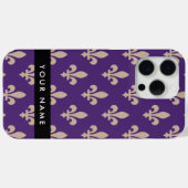 Fleur de Lis, Beige op Paars, Koninklijk, Uw Naam Case-Mate iPhone Case (Achterkant (horizontaal))